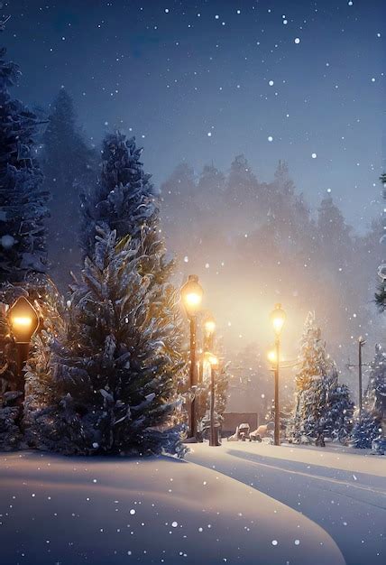 Premium Photo | Christmas landscape illustration beautiful winter ...