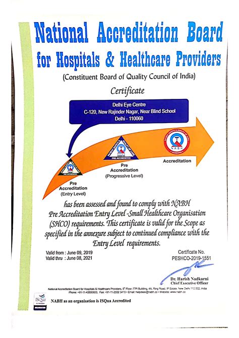 NABH Certificate - Delhi Eye Centre - delhieyecenter