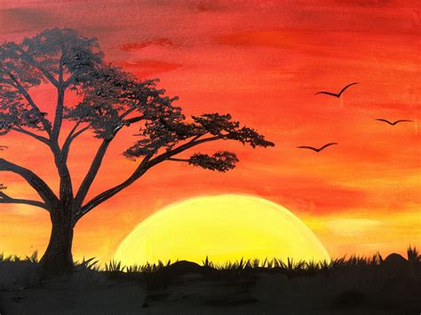 African Sun | Sunset painting, Easy landscape paintings, Scenery paintings