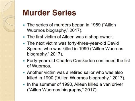 Aileen Wuornos' Background and Crimes - 1118 Words | Presentation Example