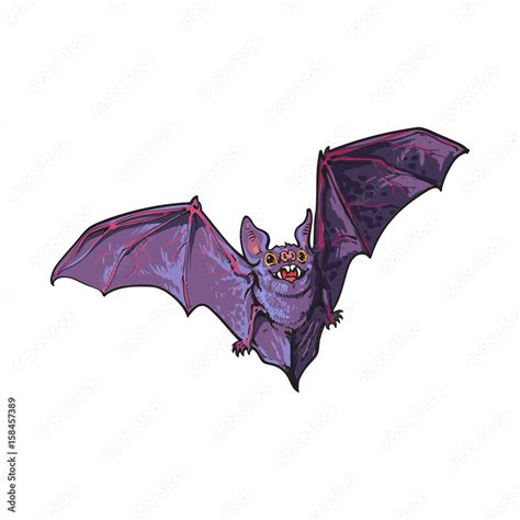 Scary flying Halloween vampire bat, sketch style vector illustration ...