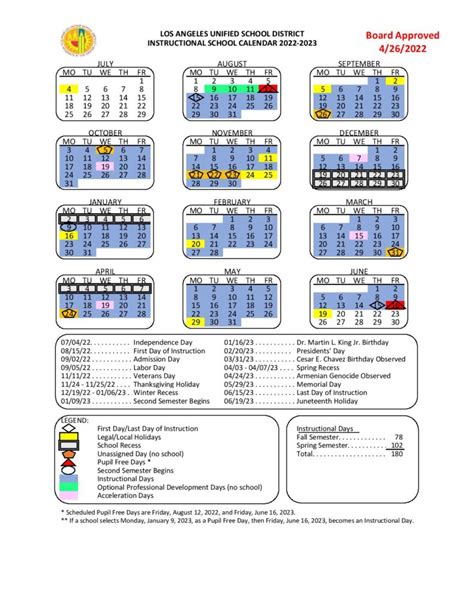 Los Angeles Unified School District Calendar Holidays 2022-2023 ...