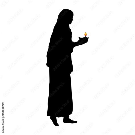 Silhouette Indian woman carrying oil lamp. Diwali traditional Indian ...