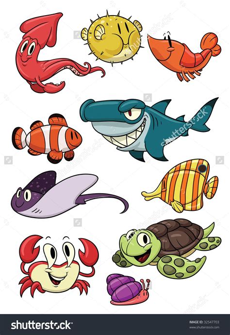 Sea Animals Cartoon Drawing