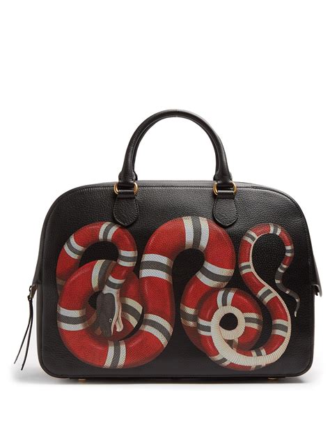 Gucci Snake Print Leather Duffle in Black for Men - Lyst