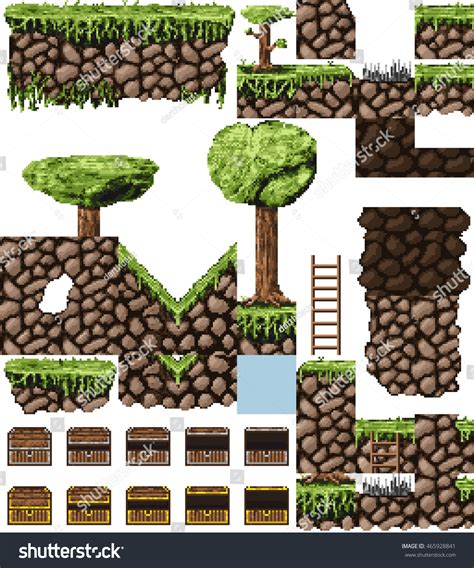 Pixel Art Forest Tile Set Platform: ภาพประกอบสต็อก 465928841 | Shutterstock