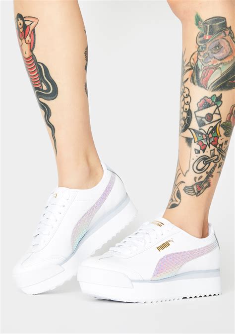 PUMA White Roma Amor Metallic Sports Sneakers | Dolls Kill