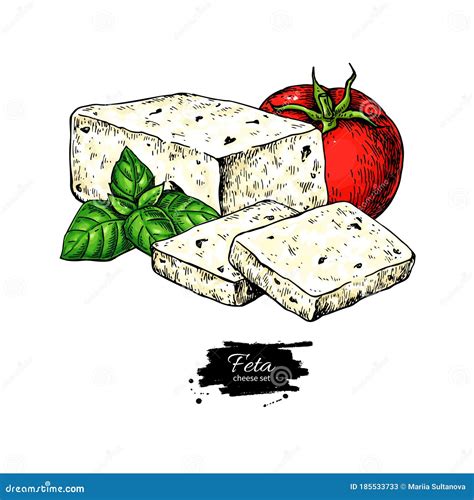 Greek Feta Cheese Block Drawing. Vector Hand Drawn Food Sketch with ...