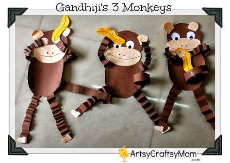 Gandhi Jayanti - Monkey craft with Free printable - Artsy Craftsy Mom