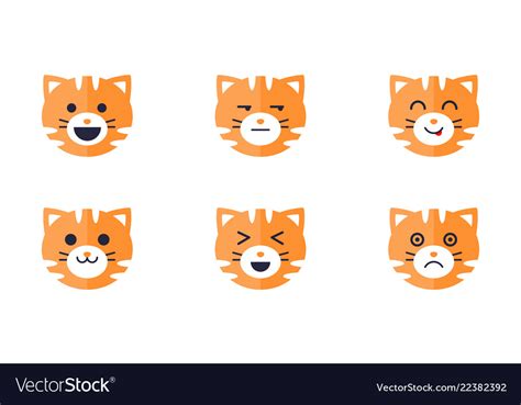 Tiger emoticons set cute face emoji Royalty Free Vector