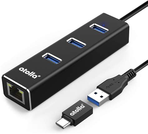 atolla USB hub with Ethernet, Aluminum 3-Port USB 3.0 Splitter RJ45 ...