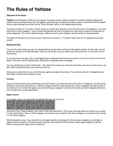 Yahtzee Printable Rules