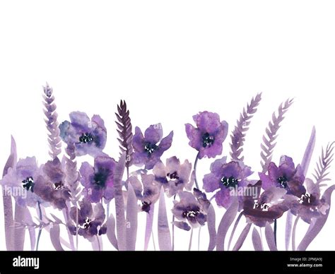 Watercolor purple flowers clipart. Floral clip art. Handmade ...