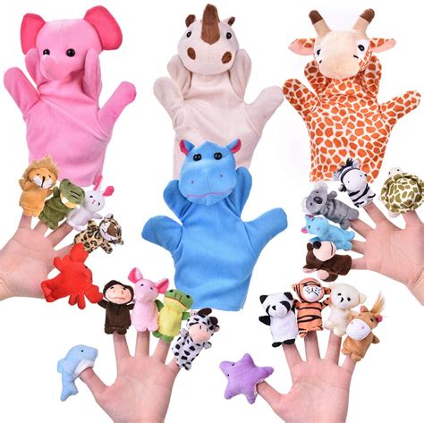 Fun Little Toys 24 PCs Finger Puppets Set with 4 Animal Hand Puppets ...