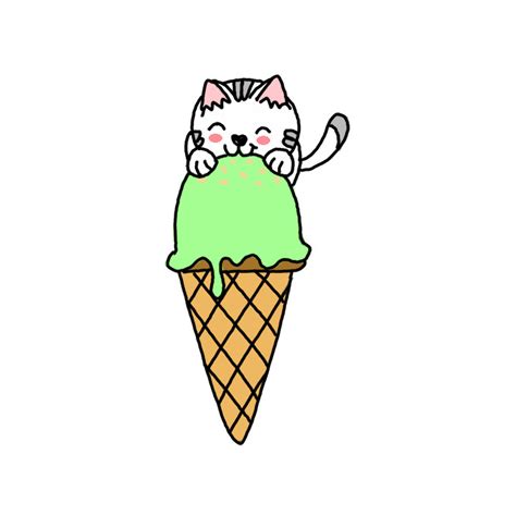 How to Draw a Kawaii Cat Eating Ice Cream - Step by Step Easy Drawing ...