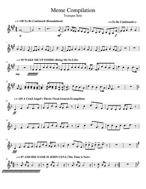 Meme Compilation - Trumpet Solo (V6.0) Sheet music for Trumpet (In B ...