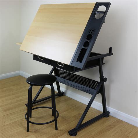 Adjustable Drawing Board Drafting Table With Stool Craft Architect Desk ...