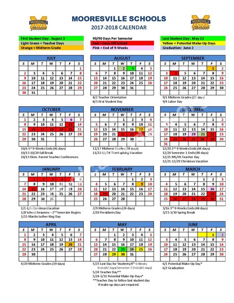 2017 - 2018 School Year Calendar | Mooresville High School ...