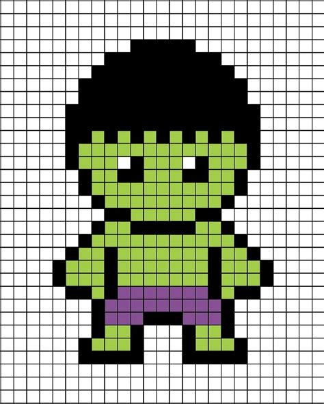 A pixel art template of Hulk Easy Pixel Art, Pixel Art Grid, Pixel Art ...