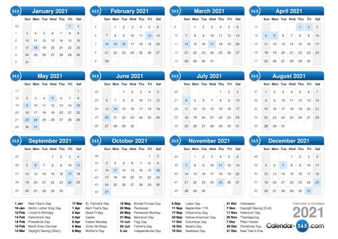 2021 Calendar