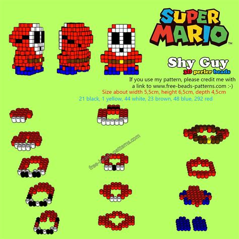 3D Shy Guy - Super Mario perler beads Hama Beads Mario, Pokemon Perler ...