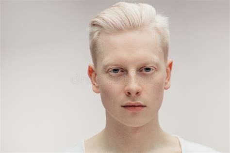 Fashion Model Male on White. Handsome Albino Guy Closeup. Stock Photo ...