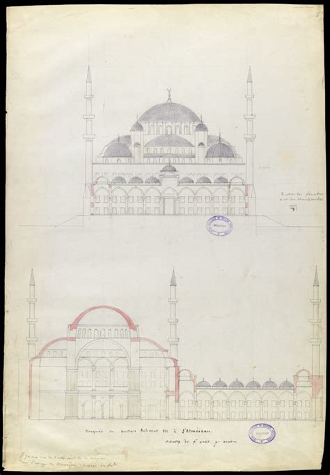 Sultan Ahmet Camii (Blue Mosque), Istanbul: elevation and section ...