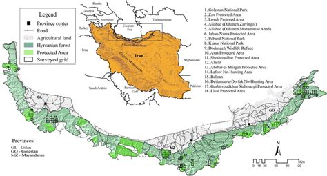 Map of the Hyrcanian forest, presenting the selected study sites in ...