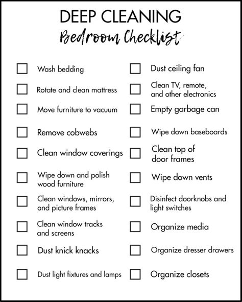 Deep Cleaning Bedroom Tasks Checklist • Rose Clearfield