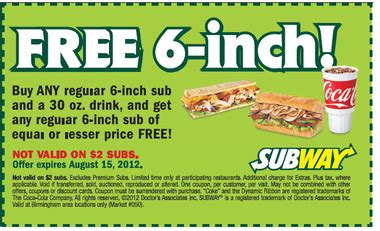 Subway Coupons in Today's Paper & On Today's Front Page | AL.com