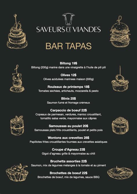 The Tapas menu at the bar of the Saveurs et Viandes restaurant - GNO ...