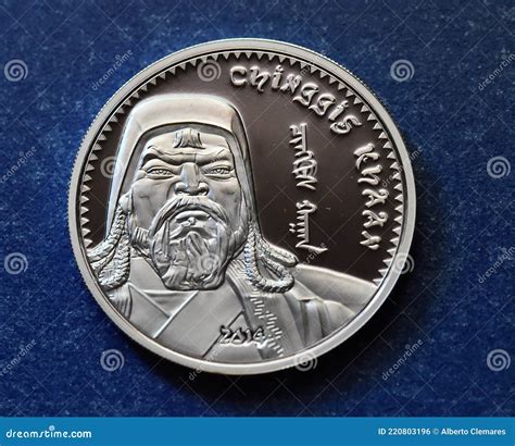 The Portrait of Genghis Khan on a Mongolian Silver Coin Stock Photo ...