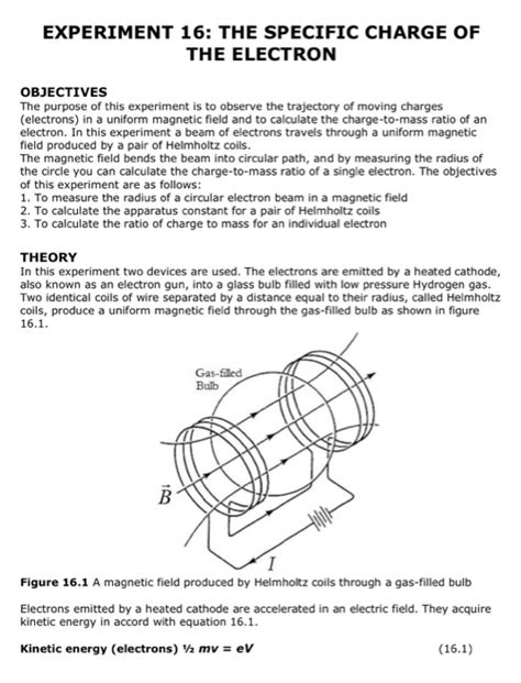 Solved EXPERIMENT 16: THE SPECIFIC CHARGE OF THE ELECTRON | Chegg.com