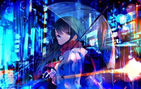 umbrella, Anime girls, Neon Wallpapers HD / Desktop and Mobile Backgrounds