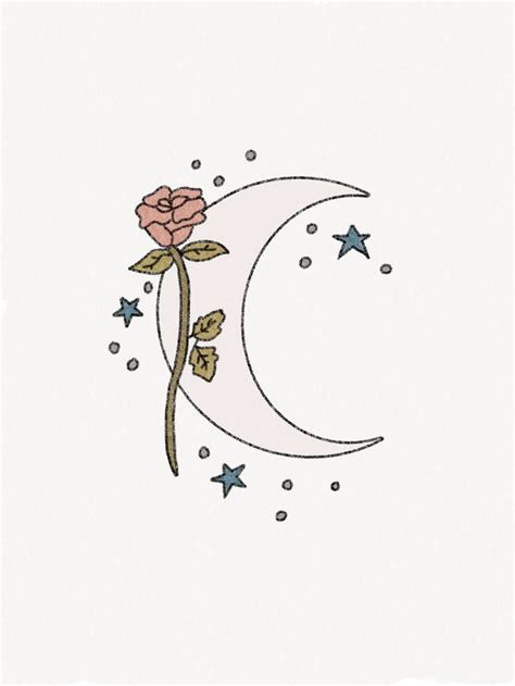 Moon Rose Flower Drawing Wallpaper Aesthetic | Mini drawings, Flower ...