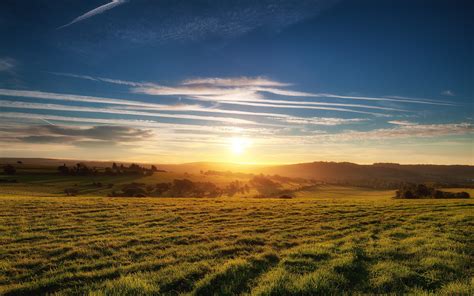 sky, Sunset, Field, Landscape, Clouds, Trees Wallpapers HD / Desktop ...