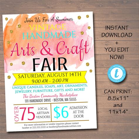 EDITABLE Craft Fair Flyer Spring Summer Craft Show Invitation - Etsy