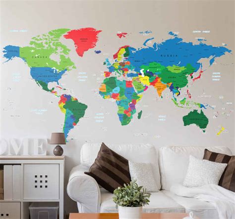 Colour world map wall sticker - TenStickers