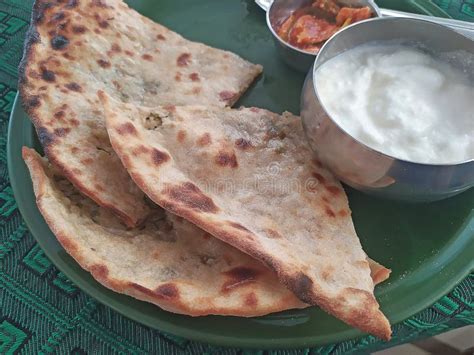 Aloo Paratha with Curd and Pickle, Indian Cuisine Stock Photo - Image ...