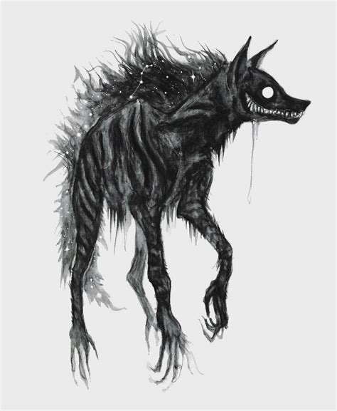 a black and white drawing of a wolf with long hair on it's head