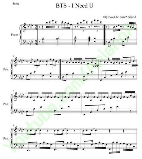 ApianoA Kpop Piano Cover: BTS - I NEED U Piano Sheets Pop Sheet Music ...