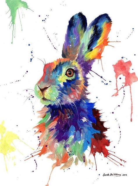 Multi Colour Hare Art Print by Sarah Stribbling | Colorful animal ...