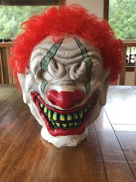 Scary Halloween Clown Mask Rubber Latex Red Curly Hai… - Gem