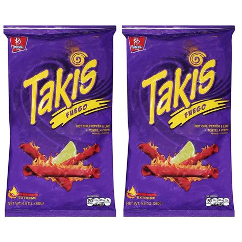 Takis Fuego Hot Chili Pepper & Lime Flavored Corn Snacks(Two 9.9 oz ...