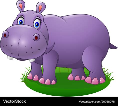 Cute cartoon hippo on grass Royalty Free Vector Image