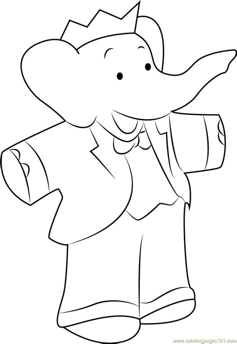 Happy King Babar Coloring Page for Kids - Free Babar Printable Coloring ...