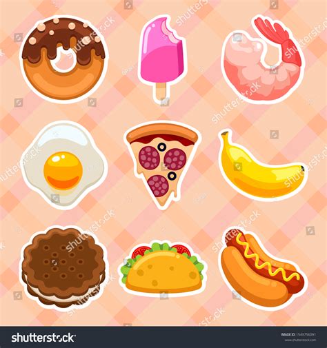 Cute Kawaii Vector Food Stickers Cartoon: เวกเตอร์สต็อก (ปลอดค่า ...