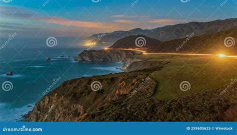 Beautiful Sunset Over the Bixby Bridge in Big Sur Seen from Hurricane ...