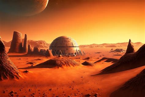 Premium Photo | Mars surface landscape with a settlement base