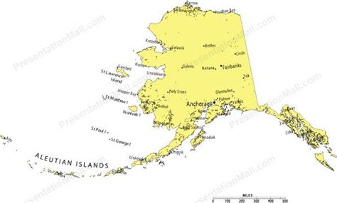 Alaska Outline Map with Capitals & Major Cities- Digital Vector ...